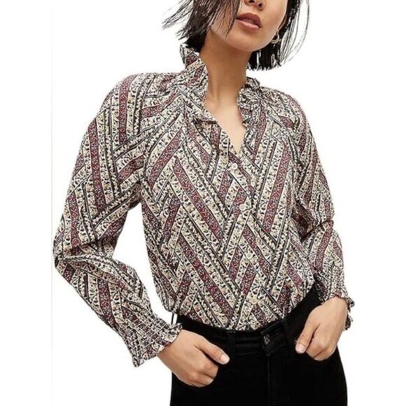 Veronica Beard Callisto Blouse Womens small Ruffle Chevron Floral - Picture 1 of 8